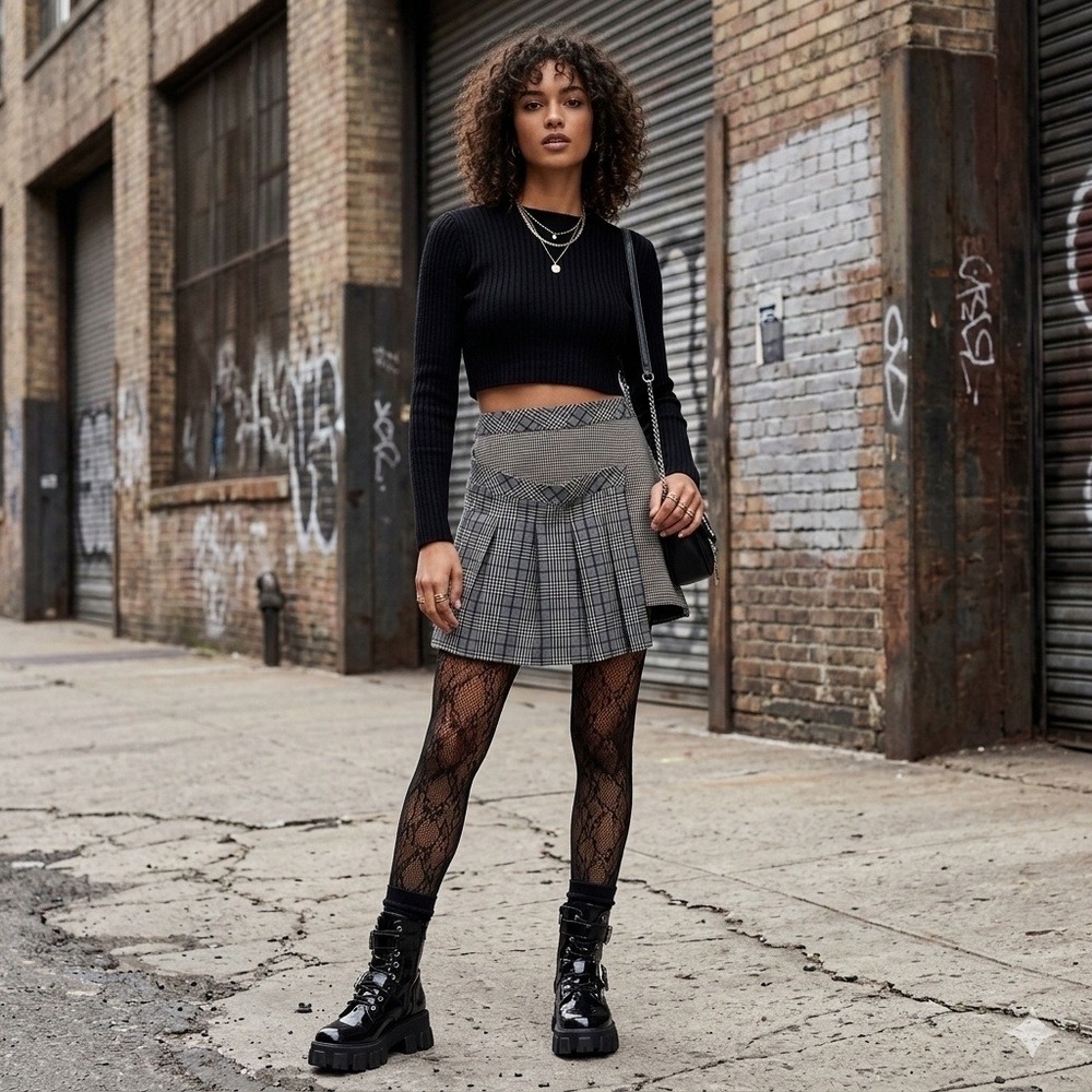 Steve Madden Jeanne Plaid Mixed Pleated Mini Skirt 6 Asymmetric Y2K Preppy